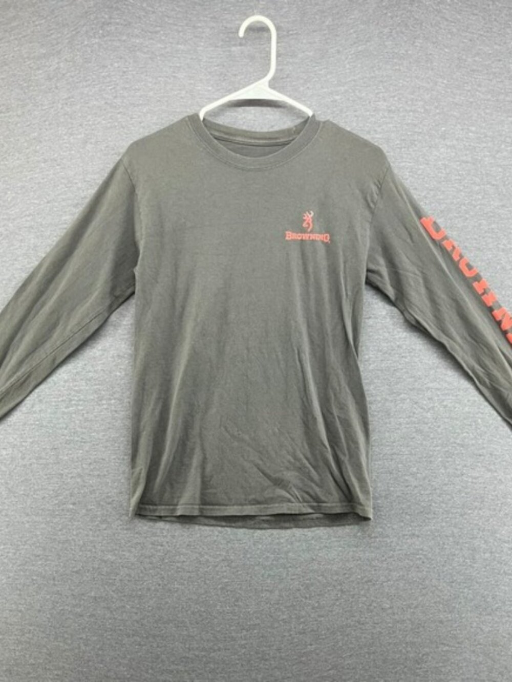 Browning Long Sleeve T-Shirt Mens S P Grey Orange Logo‎ Graphic Outdoor